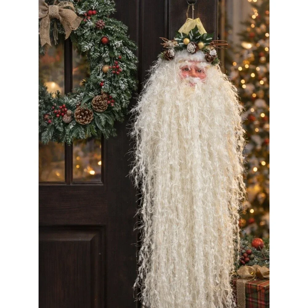 Father Christmas Door Hanging 36” Long White Beard Rustic Woodland Holiday Decor